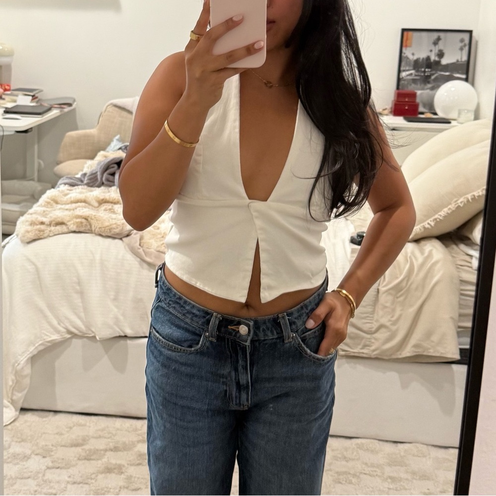 white Halter top with button